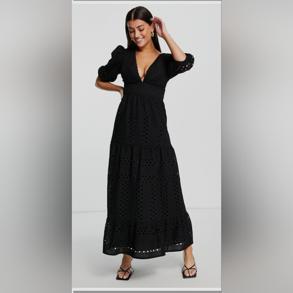 ASOS DESIGN Premium Eyelet Midi Dress in Black